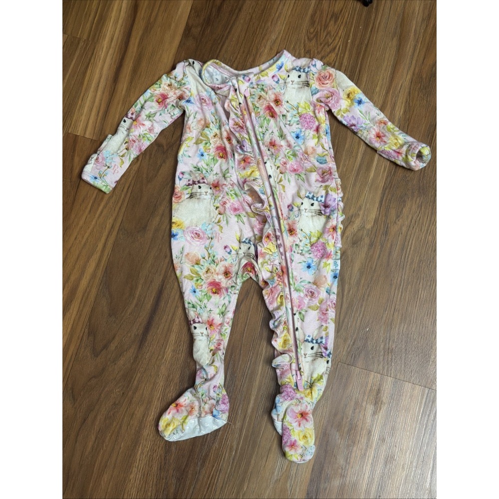 Posh Peanut Baby Newborn Girls Floral Bunny Ruffle Footed Sleeper Pajamas Bamboo